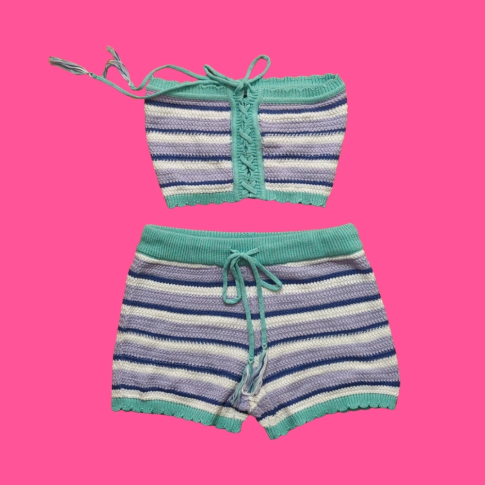 NWOT Festival knitted crochet tube top and short set